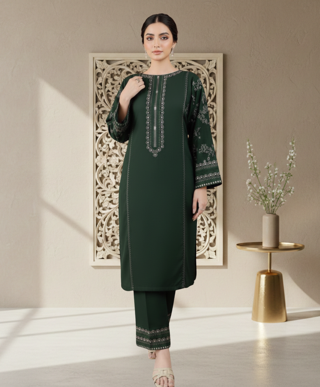 BATIK Green Embroidered 2 PC Ladies Lawn Suit – Elegant Summer Wear