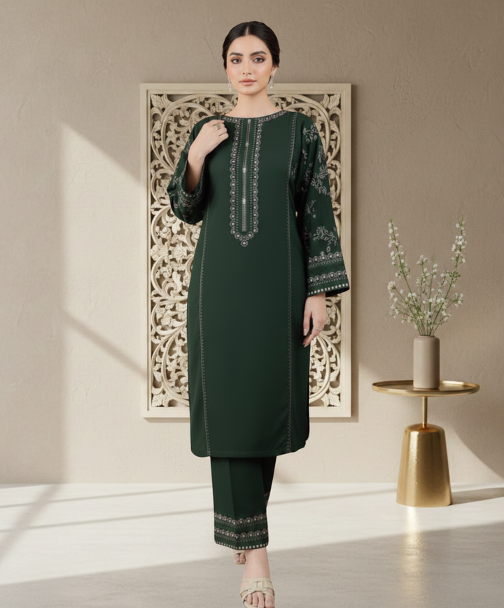 BATIK Green Embroidered 2 PC Ladies Lawn Suit – Elegant Summer Wear