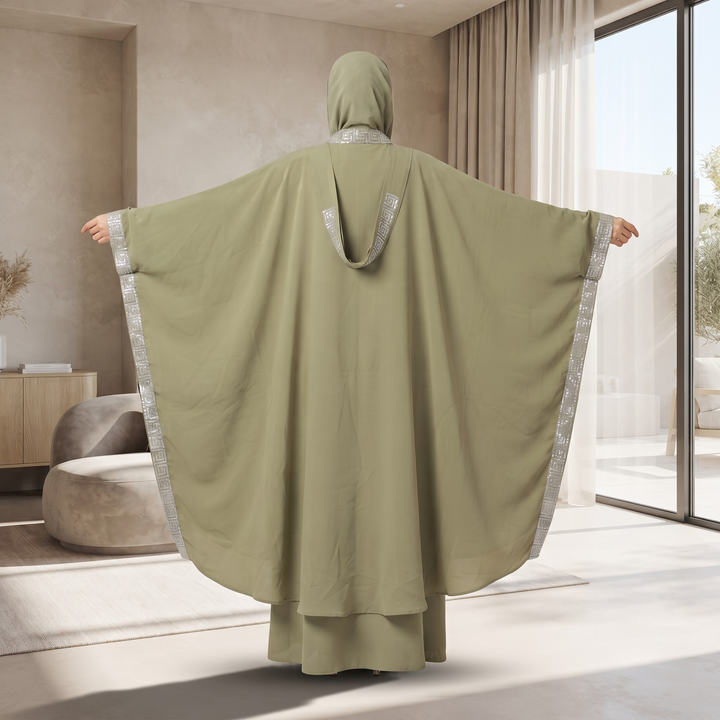 Premium Dubai Imported 2 Piece Butterfly Abaya Set for Women | Nida Fabric with Matching Inner & Hijab