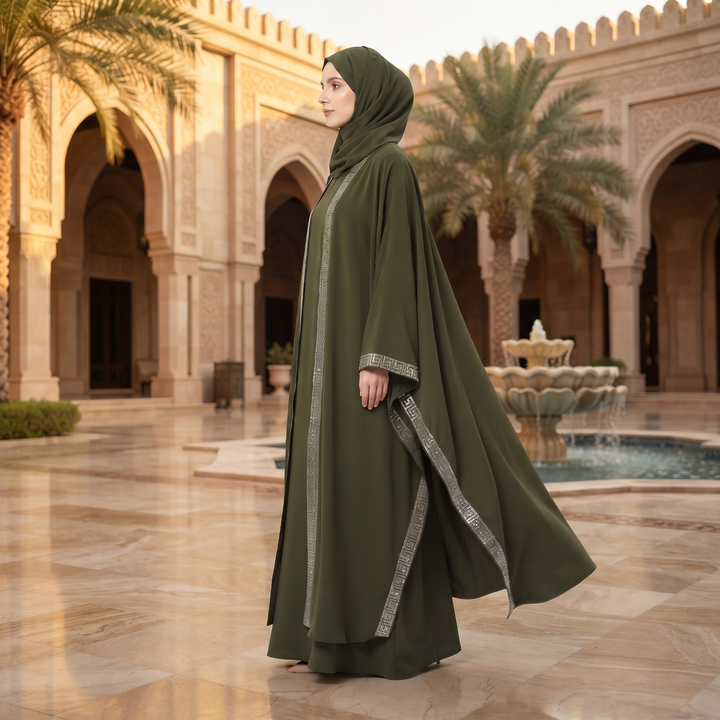 Premium Dubai Imported 2 Piece Butterfly Abaya Set for Women | Nida Fabric with Matching Inner & Hijab
