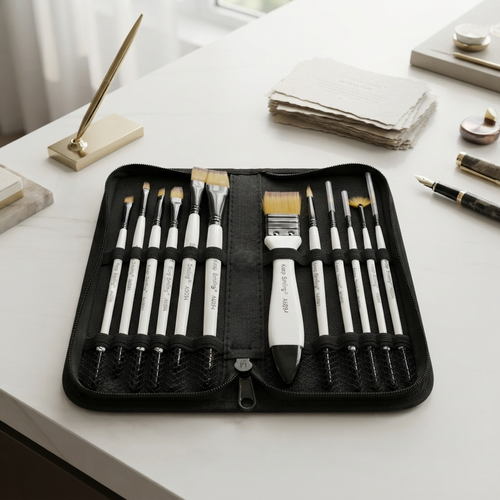 🖌️ 12 Pieces Professional Paint Brush Set with Storage Wallet | Artist Brushes for Acrylic, Watercolor, Oil & Gouache Painting