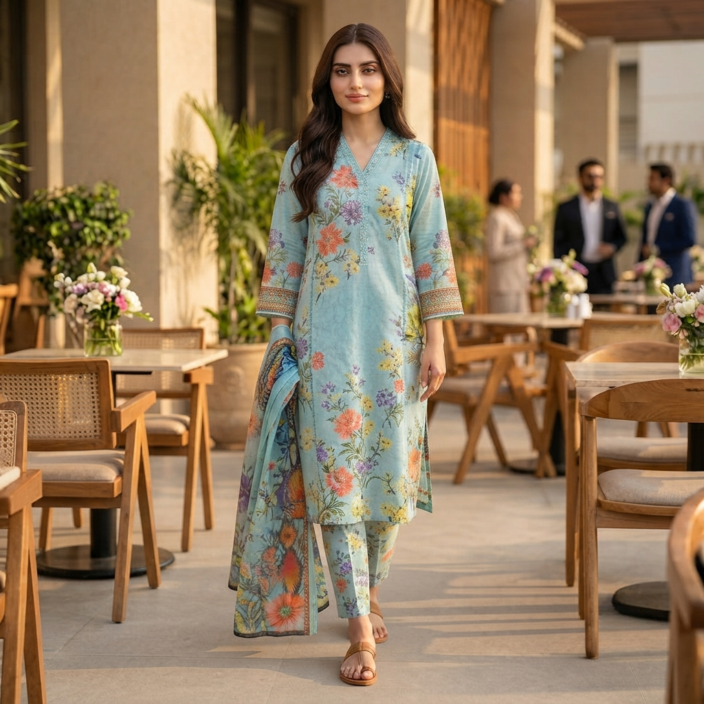 Bin Saeed Printed 3 Piece Unstitched Lawn Suit for Women