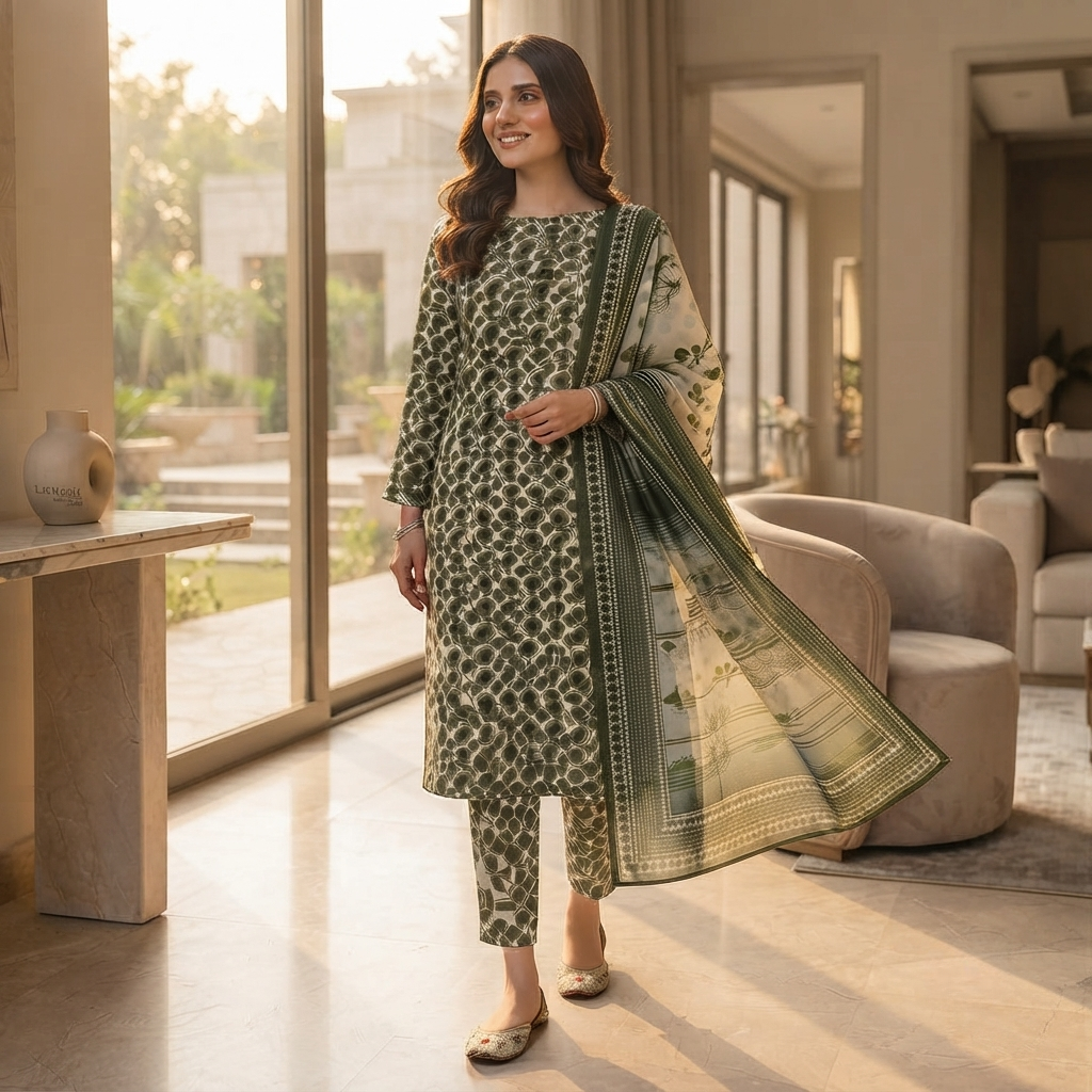 Bin Saeed Printed 3 Piece Unstitched Lawn Suit for Women