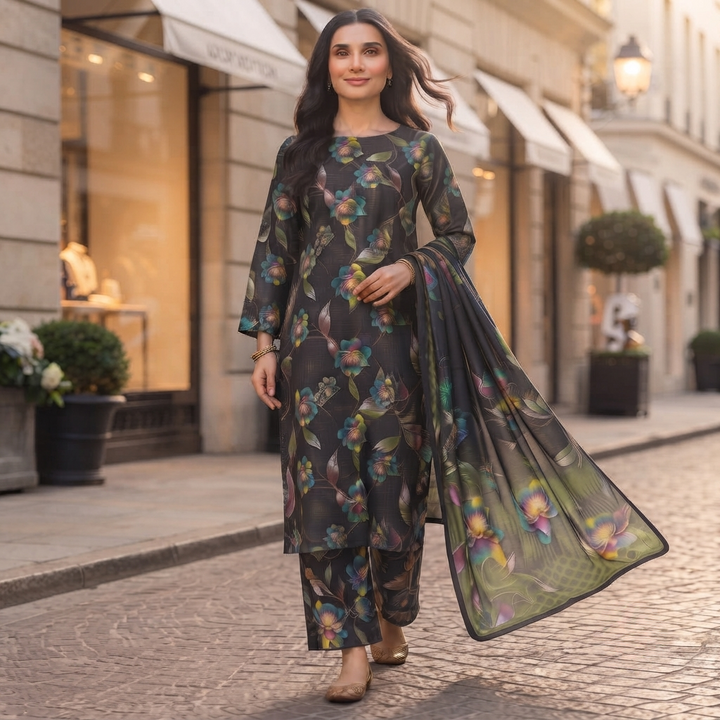 Bin Saeed Printed 3 Piece Unstitched Lawn Suit for Women