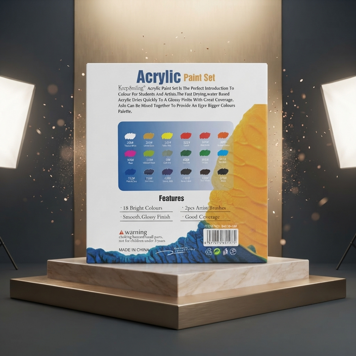 🎨 Keep Smiling Acrylic Paint Set – 18 Colors (30ml Each) with 2 Artist Brushes