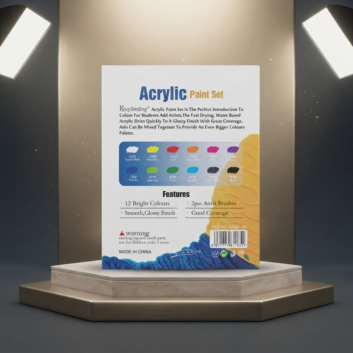 den 🎨 Keep Smiling Acrylic Paint Set | 12 Colors x 30ml with 2 Artist Brushes