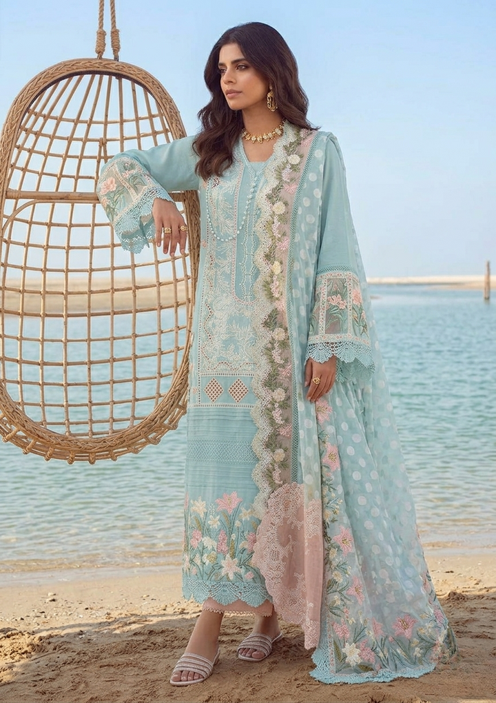 Heer Embroidery Collection  Chicken Kari Jacquard 3-Piece Suit with Embroidered Dupatta
