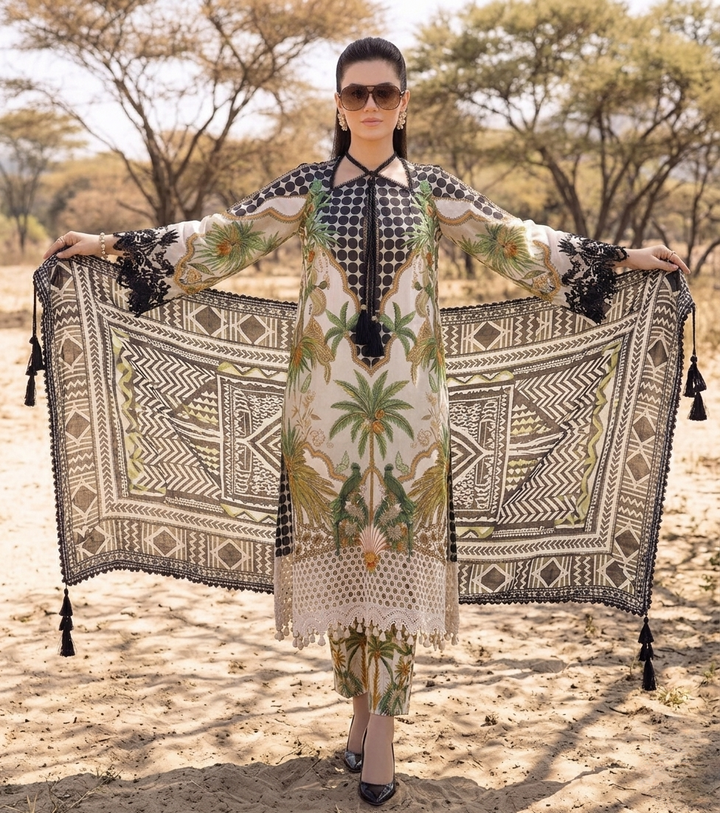 Maria.B M.Prints Tropical Palm Tree Embroidered Printed Lawn 3-Piece Suit