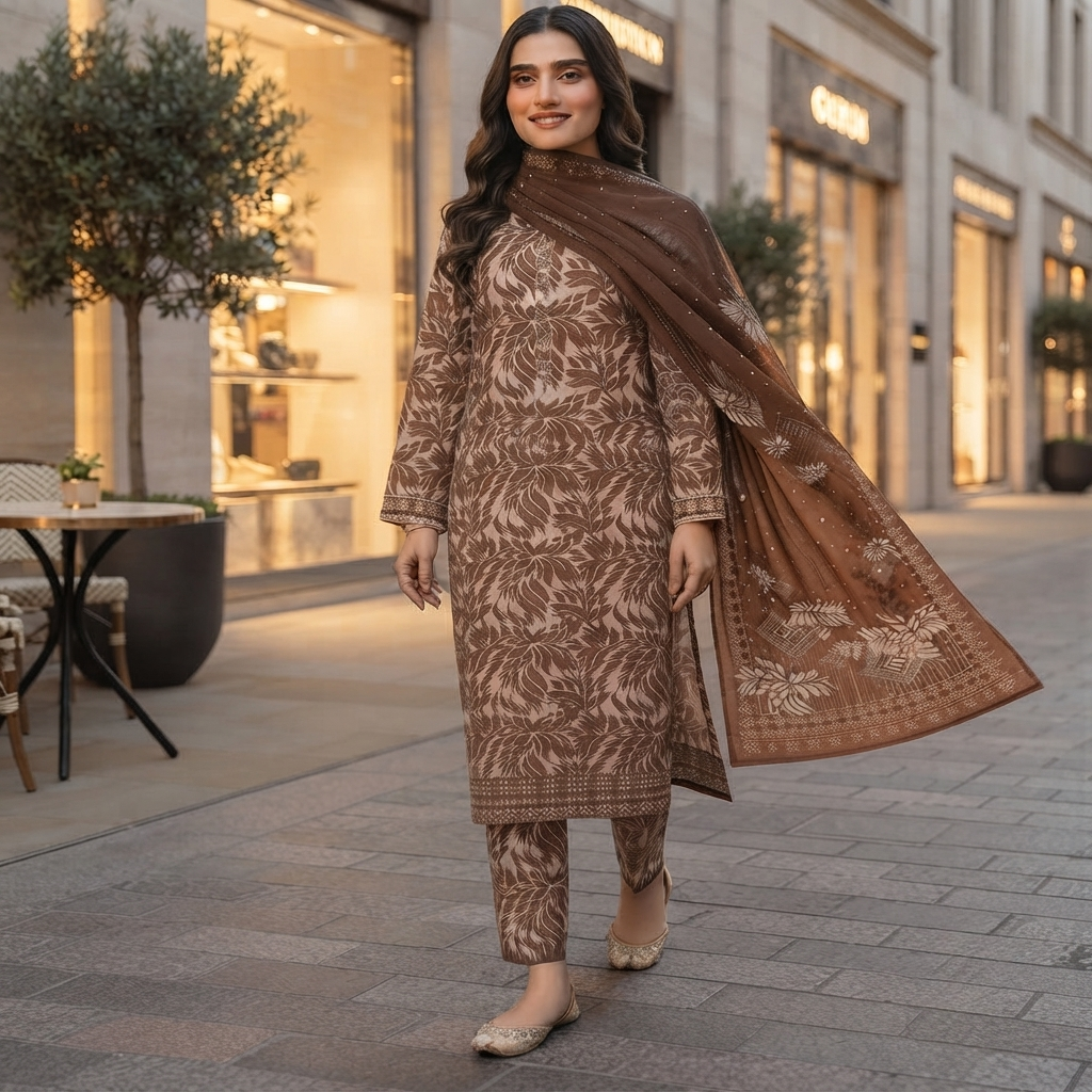 Bin Saeed Printed 3 Piece Unstitched Lawn Suit for Women