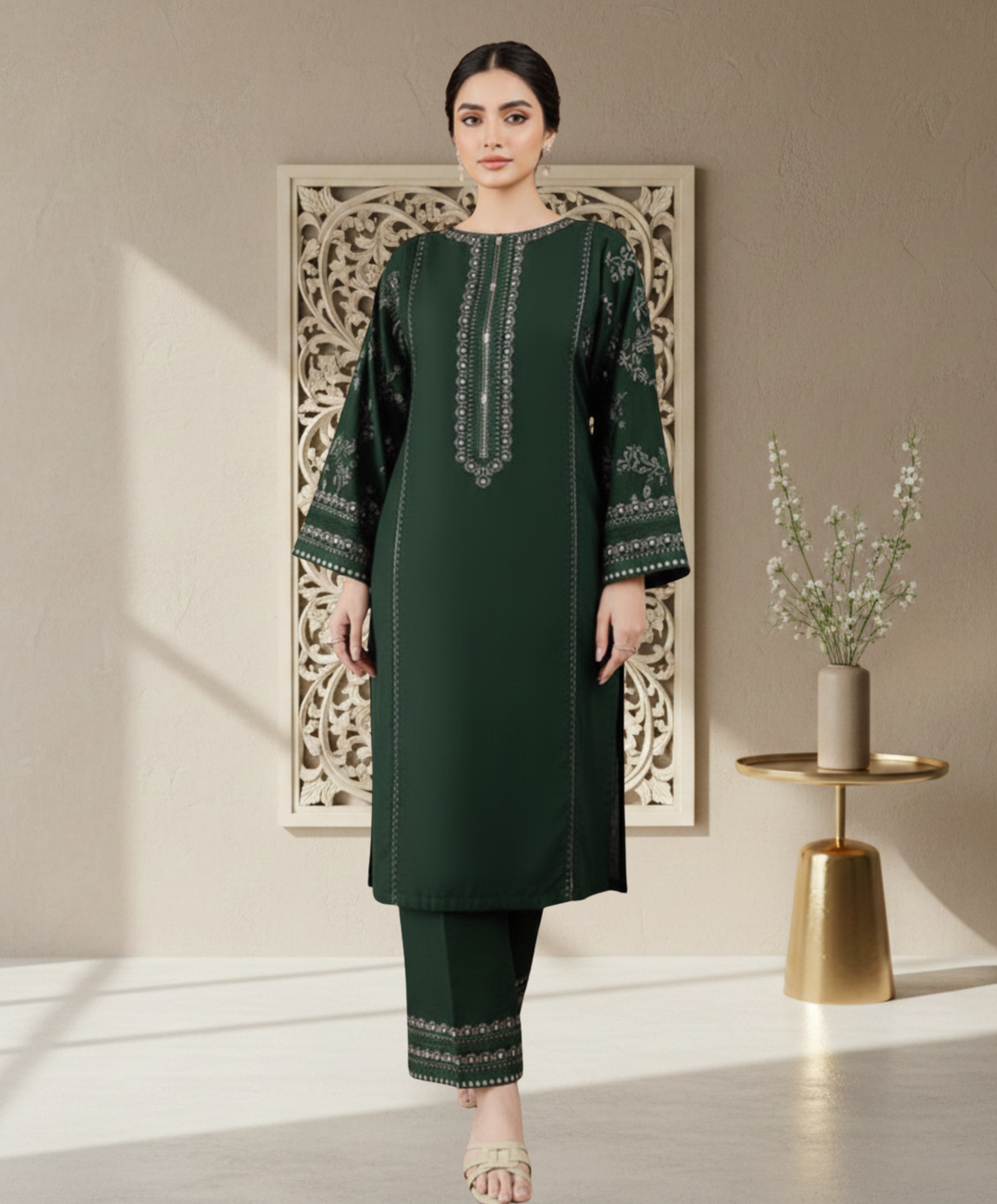 BATIK Green Embroidered 2 PC Ladies Lawn Suit – Elegant Summer Wear