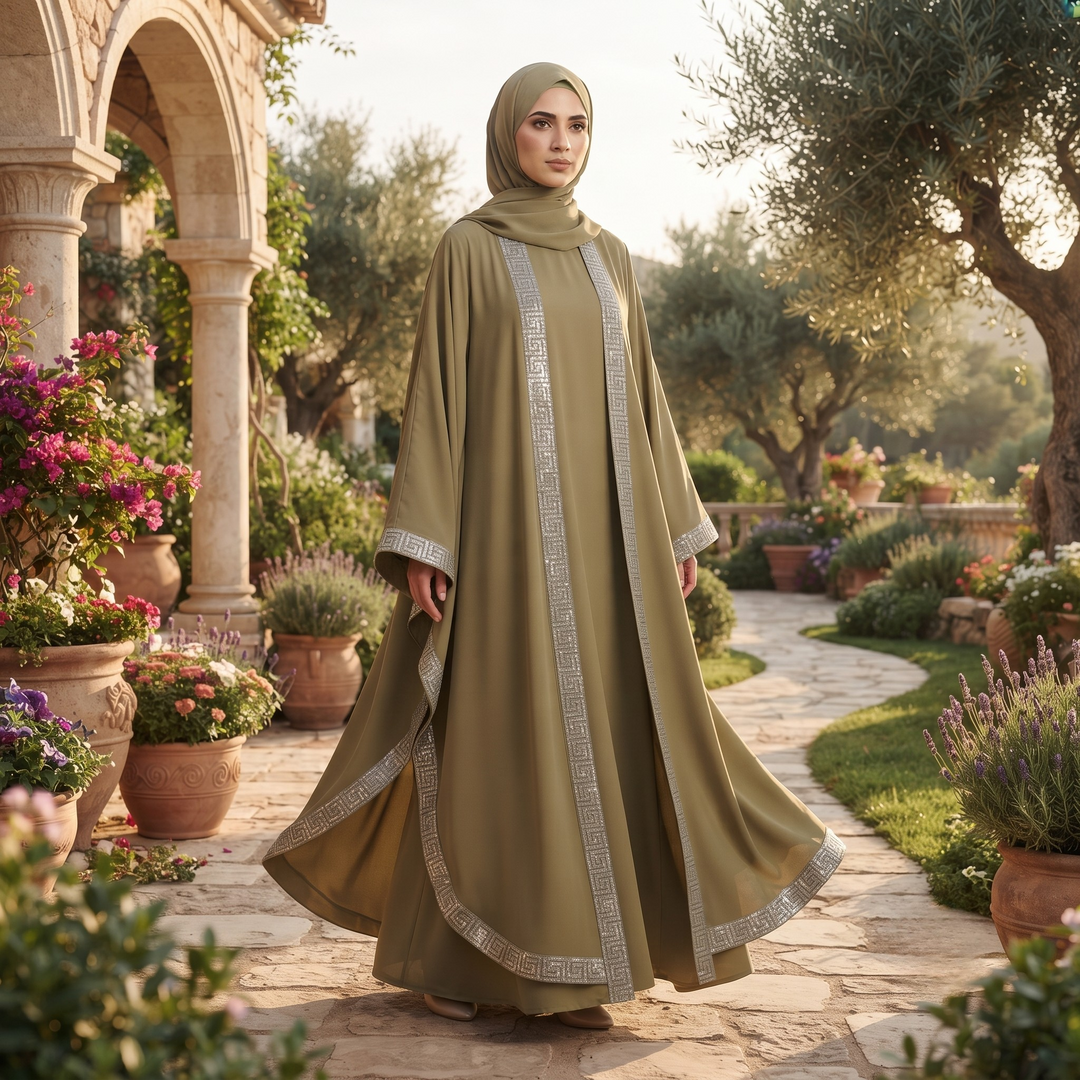 Premium Dubai Imported 2 Piece Butterfly Abaya Set for Women | Nida Fabric with Matching Inner & Hijab