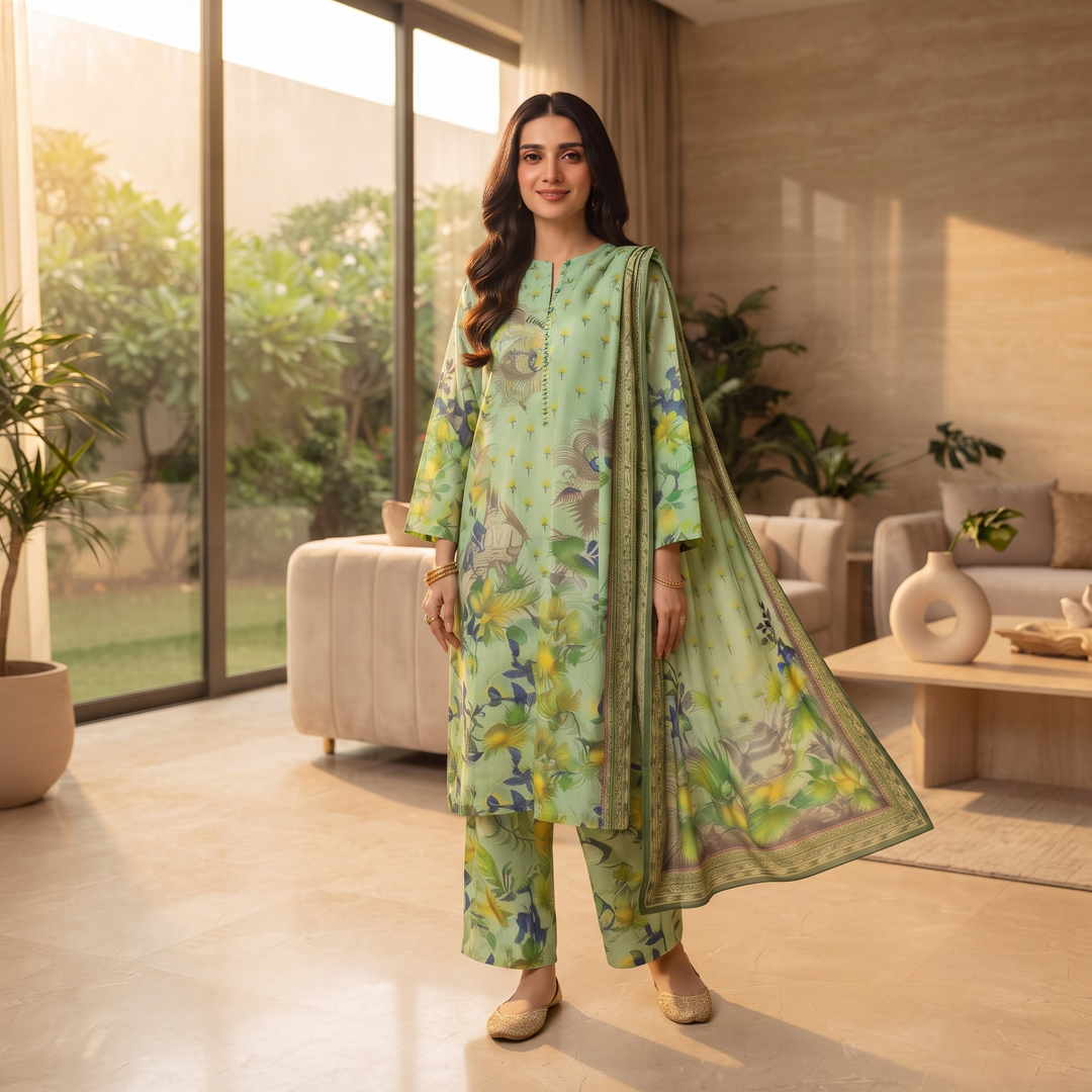 Bin Saeed Printed 3 Piece Unstitched Lawn Suit for Women