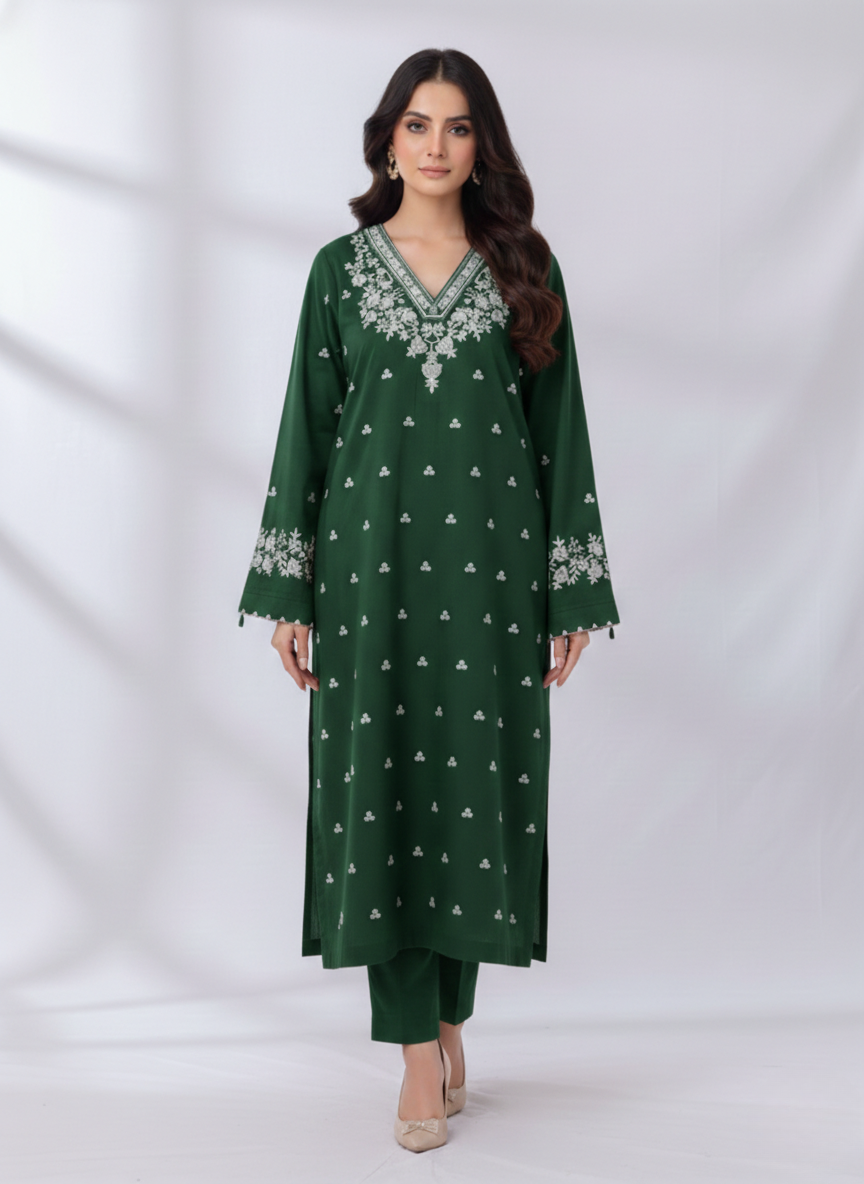 PEZWAAN Green Embroidered Ladies Lawn Suit 2 PC – Elegant Pakistani Summer Wear