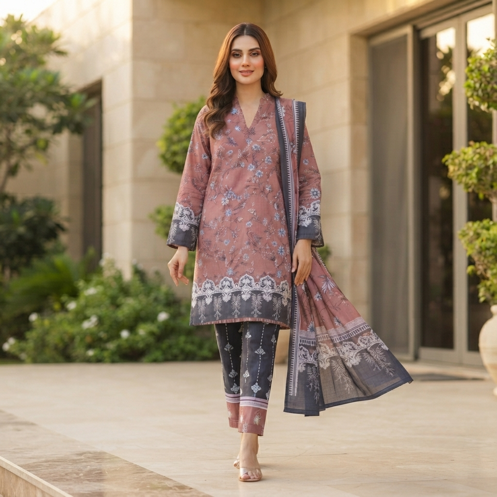 SADABAHAR Printed Stitched 3 Piece Suit for Women | Ready to Wear