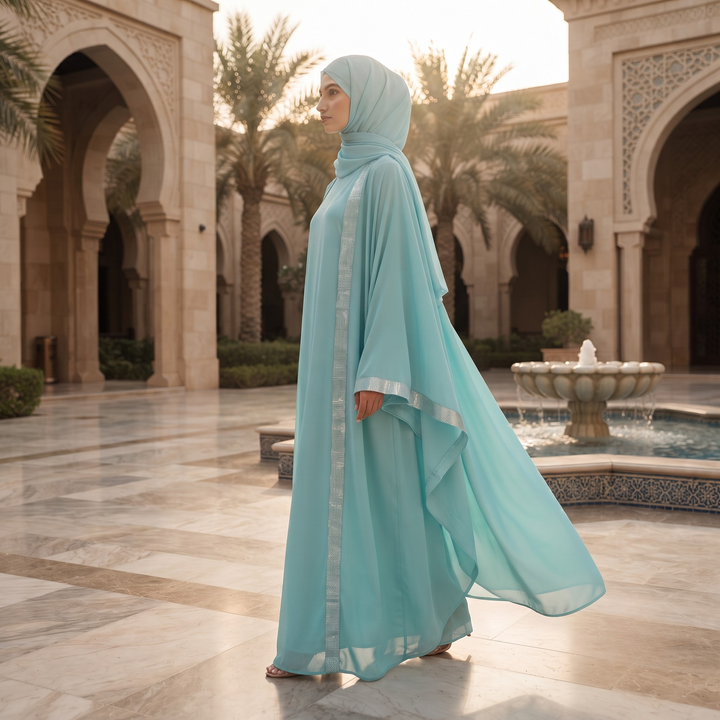 Premium Dubai Imported 2 Piece Butterfly Abaya Set for Women | Nida Fabric with Matching Inner & Hijab