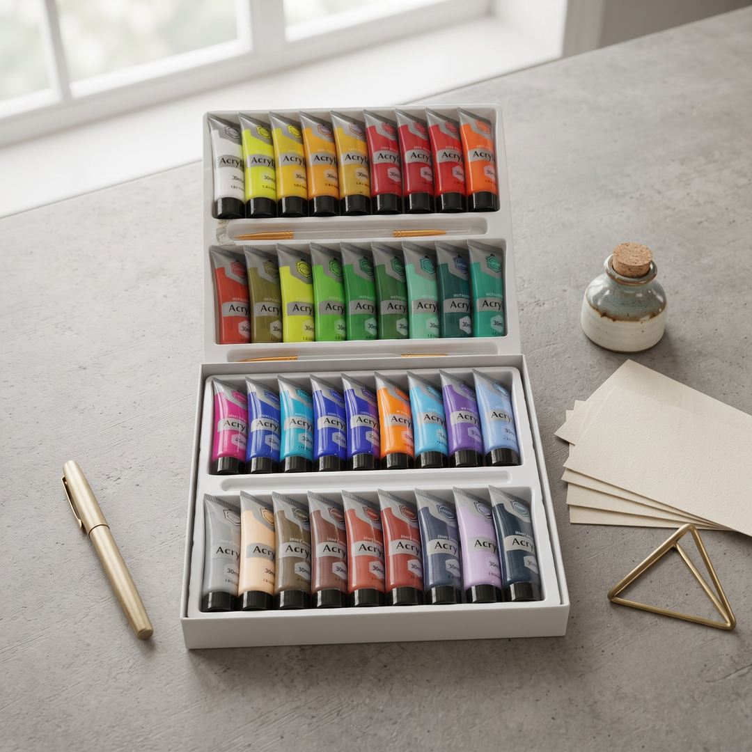 🎨 Keep Smiling Acrylic Paint Set – 36 Colors (30ml Each) with 2 Artist Brushes