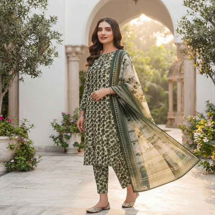 Bin Saeed Printed 3 Piece Unstitched Lawn Suit for Women
