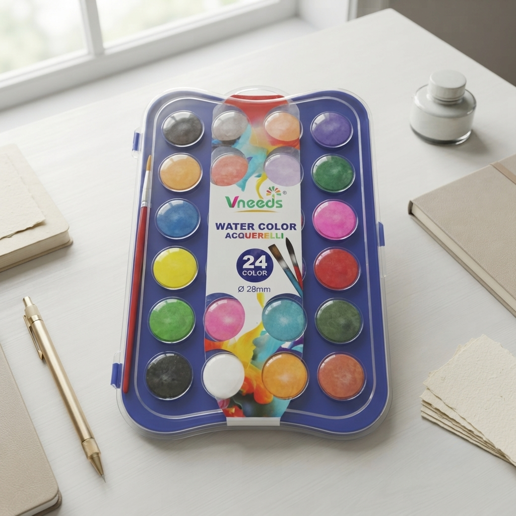 🌈 Vneeds 24 Colors Watercolor Paint Set with Brush | Portable Water Colour Palette for Kids, Students & Artists