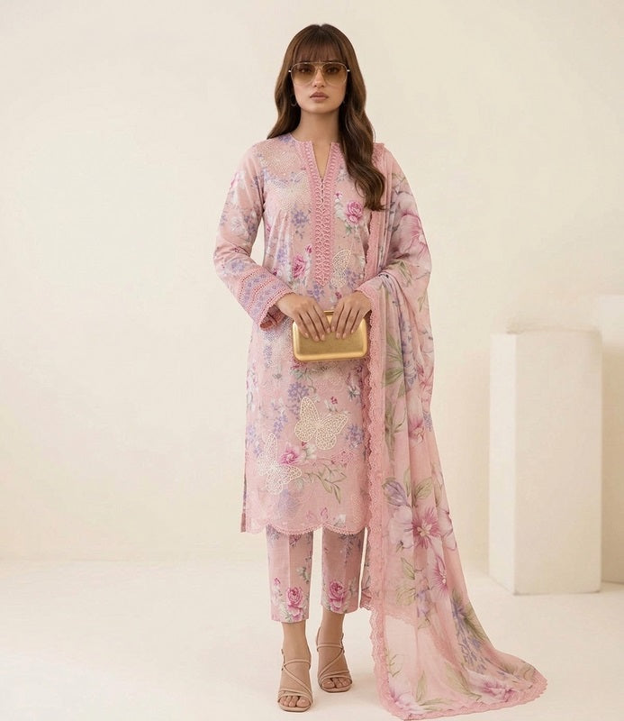 MARIA.B M.Prints "Blush Butterfly Dreams" – Embroidered 3-Piece Lawn Suit
