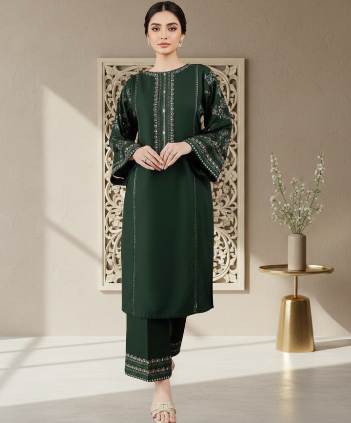 BATIK Green Embroidered 2 PC Ladies Lawn Suit – Elegant Summer Wear