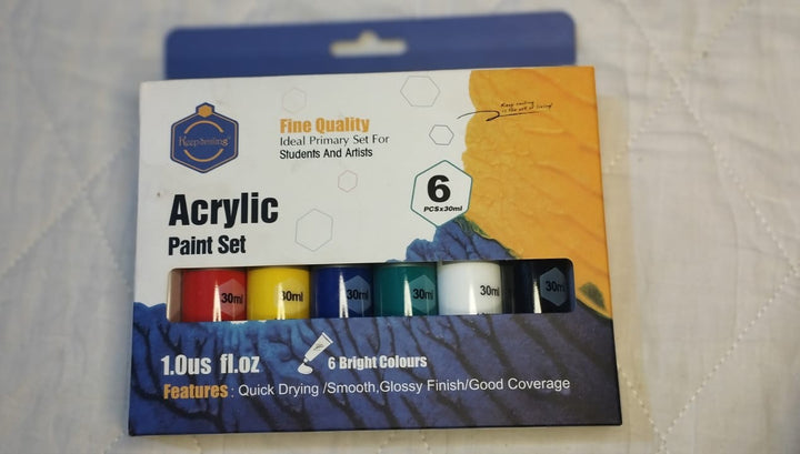 Keep Smiling Acrylic Paint Set — 6 Colors x 30ml | Quick Dry Glossy Finish Paint for Students & Artists
