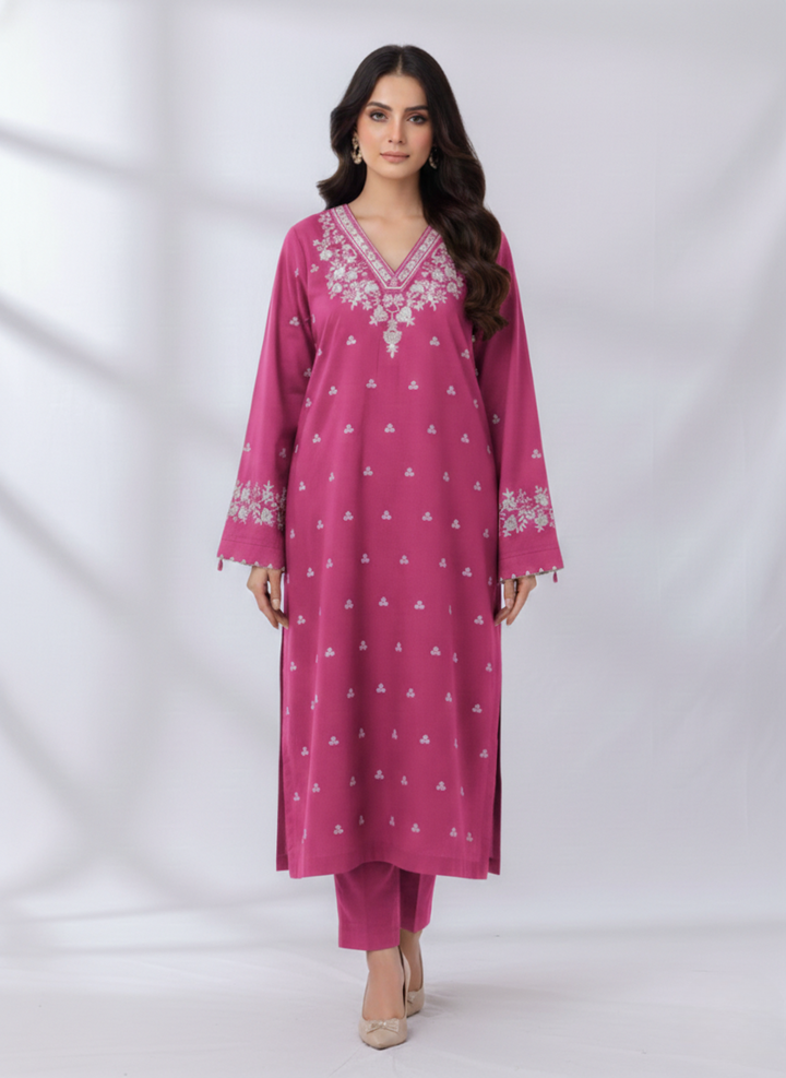 PEZWAAN Pink Embroidered Ladies Lawn Suit 2 PC – Elegant Pakistani Summer Wear