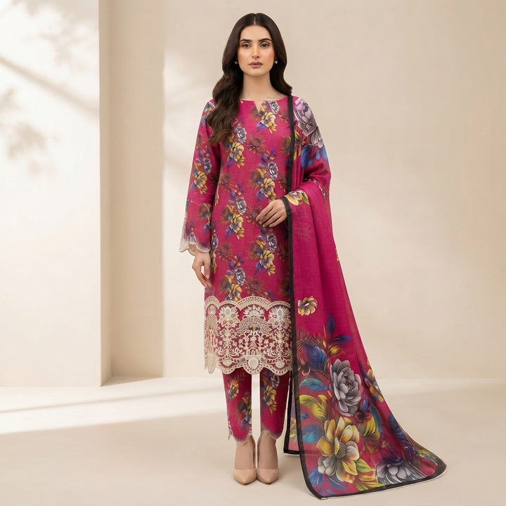 Bin Saeed Printed 3 Piece Unstitched Lawn Suit for Women