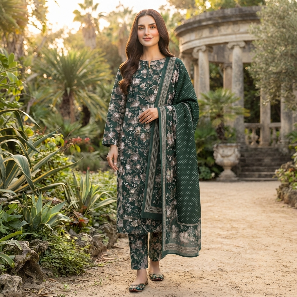 Bin Saeed Printed 3 Piece Unstitched Lawn Suit for Women