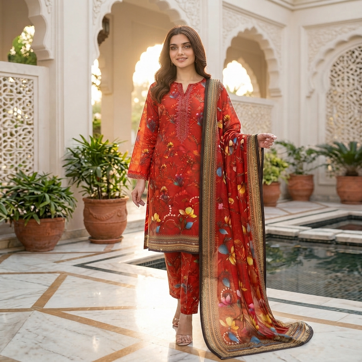 Bin Saeed Printed 3 Piece Unstitched Lawn Suit for Women