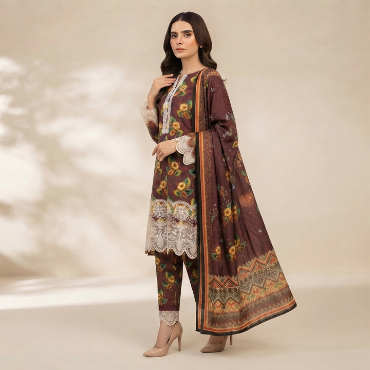 Bin Saeed Printed 3 Piece Unstitched Lawn Suit for Women