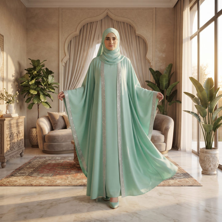 Premium Dubai Imported 2 Piece Butterfly Abaya Set for Women | Nida Fabric with Matching Inner & Hijab
