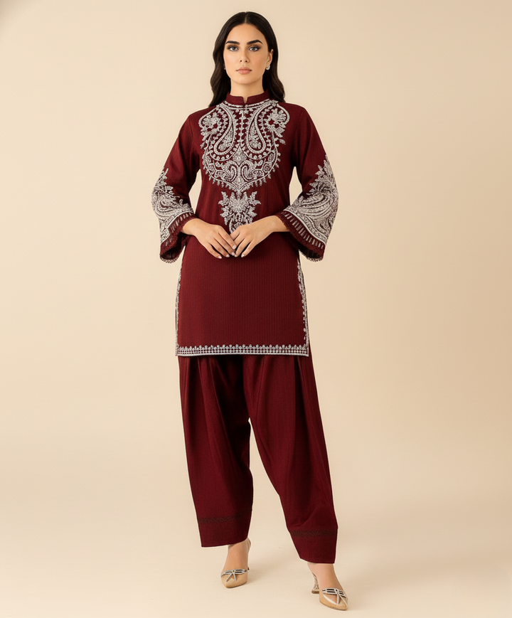 MARIA.B. Maroon Embroidered Ladies Lawn Suit 2 PC – Elegant Pakistani Summer Wear