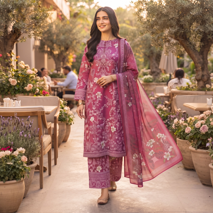 Bin Saeed Printed 3 Piece Unstitched Lawn Suit for Women