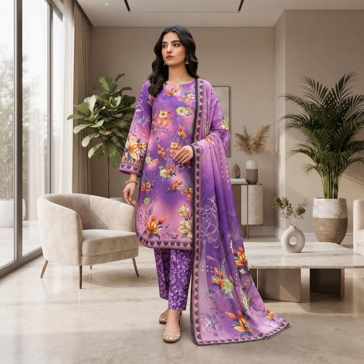 Bin Saeed Printed 3 Piece Unstitched Lawn Suit for Women