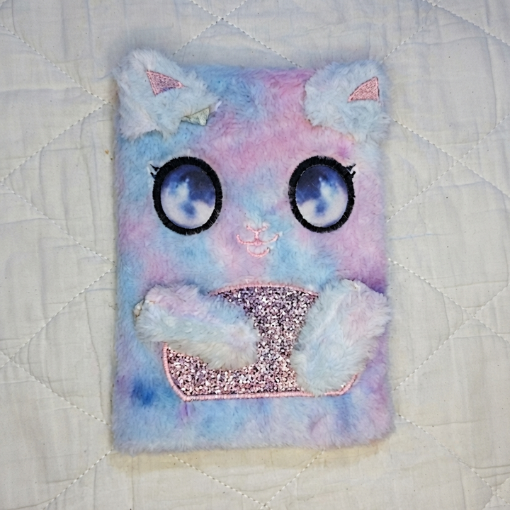 Fluffy Plush Unicorn Cat Diary — Pastel Rainbow Furry Notebook with Glitter Horn | Kids Kawaii Journal