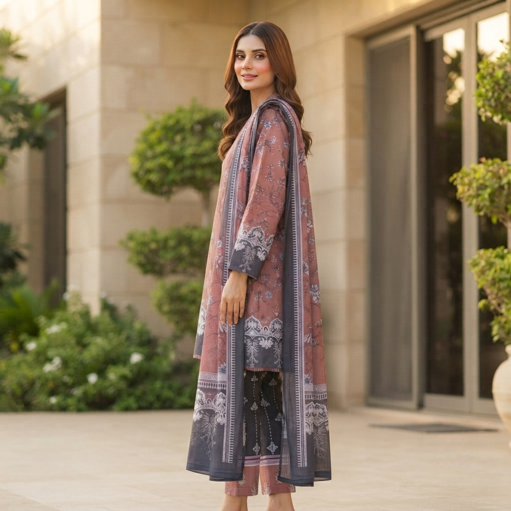 SADABAHAR Printed Stitched 3 Piece Suit for Women | Ready to Wear