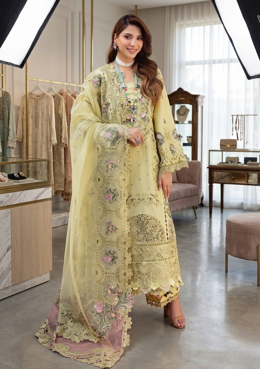ELAF Luxury Chikankari Embroidered Lawn Suit with Organza Dupatta – Unstitched Replica