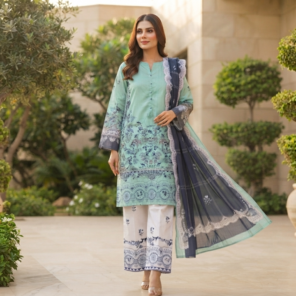 SADABAHAR Printed Stitched 3 Piece Suit for Women | Ready to Wear