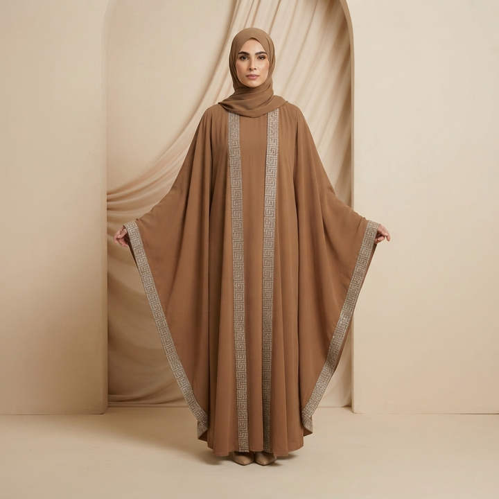 Premium Dubai Imported 2 Piece Butterfly Abaya Set for Women | Nida Fabric with Matching Inner & Hijab