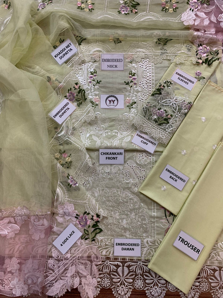 ELAF Luxury Chikankari Embroidered Lawn Suit with Organza Dupatta – Unstitched Replica