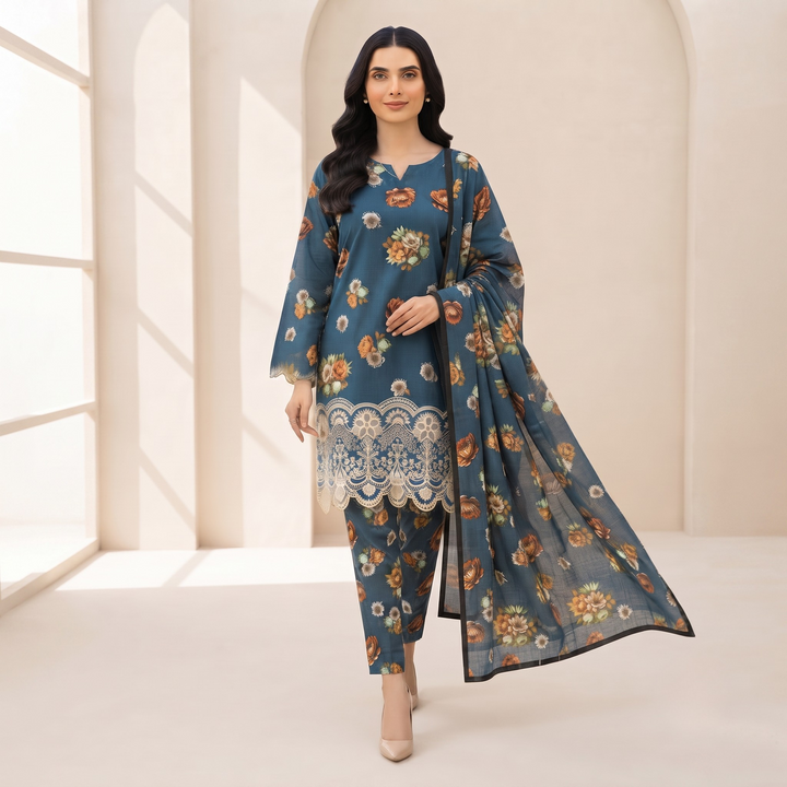 Bin Saeed Printed 3 Piece Unstitched Lawn Suit for Women