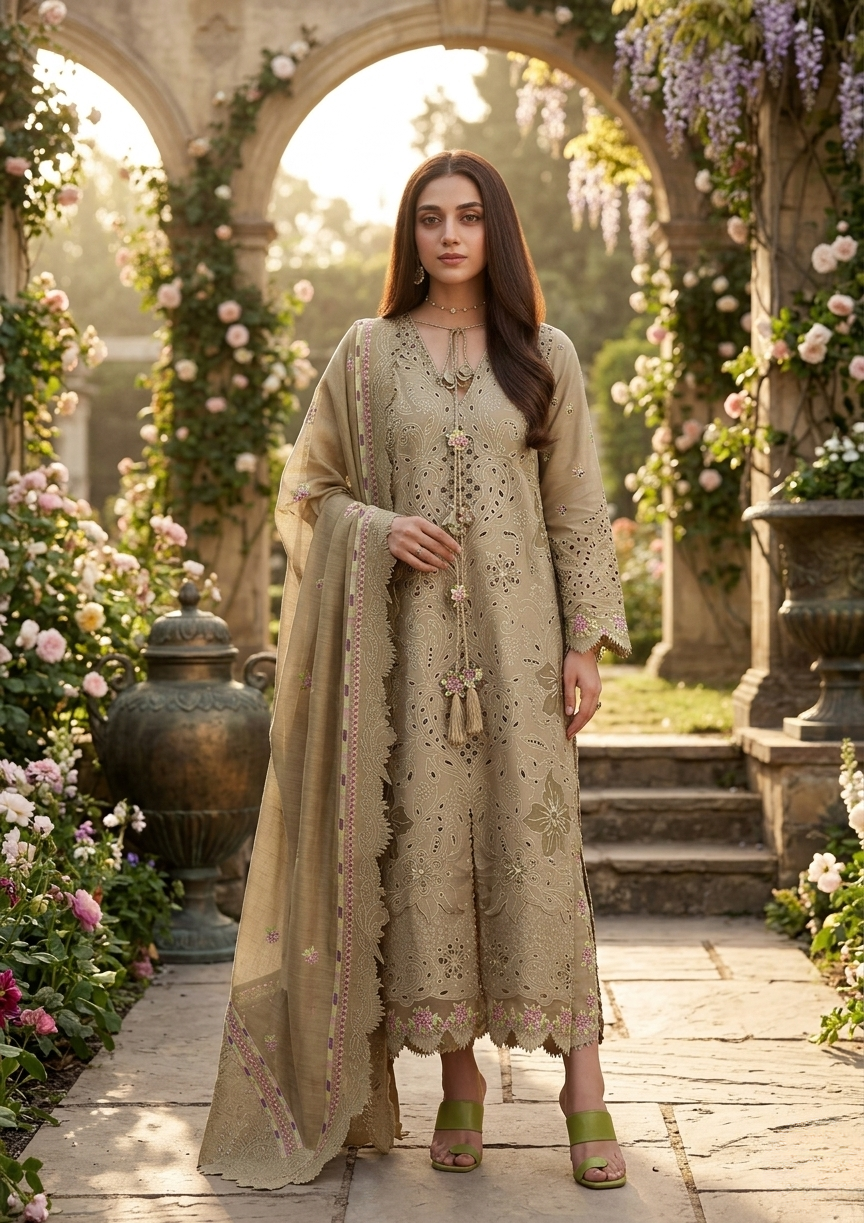 Heer 3D Lesser Kari Collection – 3 Piece Embroidered Lawn Suit