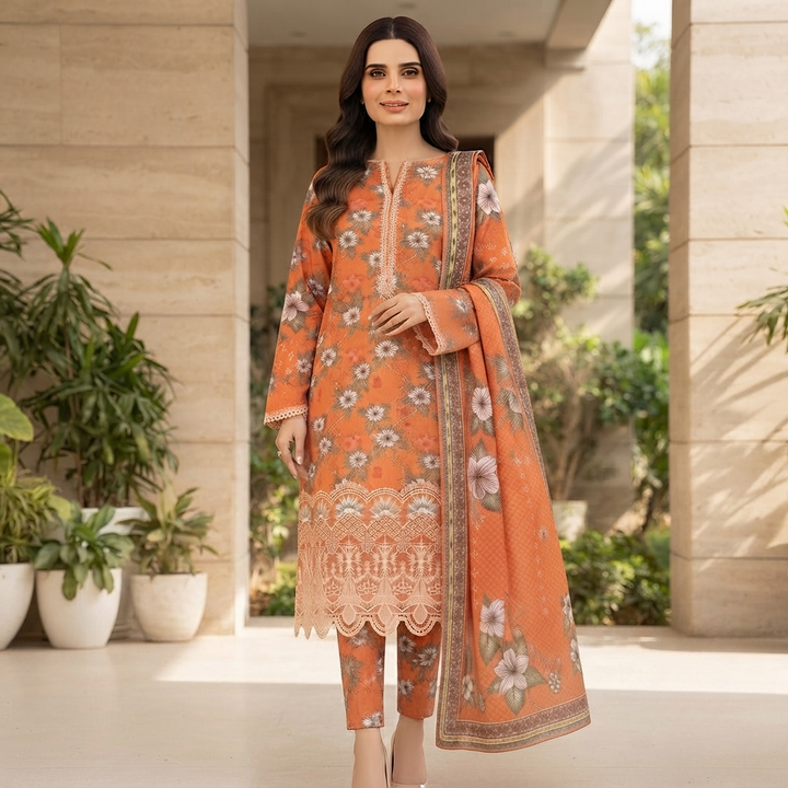 Bin Saeed Printed 3 Piece Unstitched Lawn Suit for Women