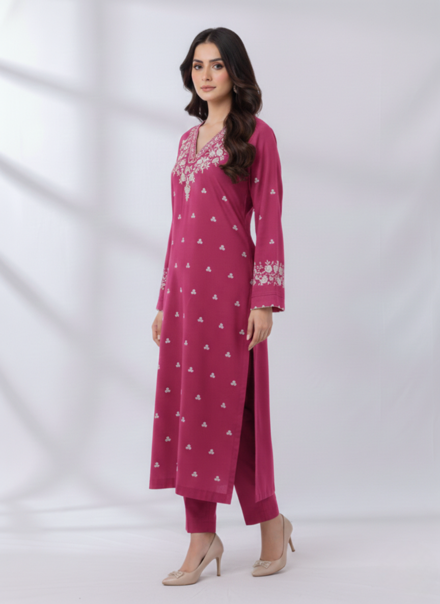 PEZWAAN Pink Embroidered Ladies Lawn Suit 2 PC – Elegant Pakistani Summer Wear