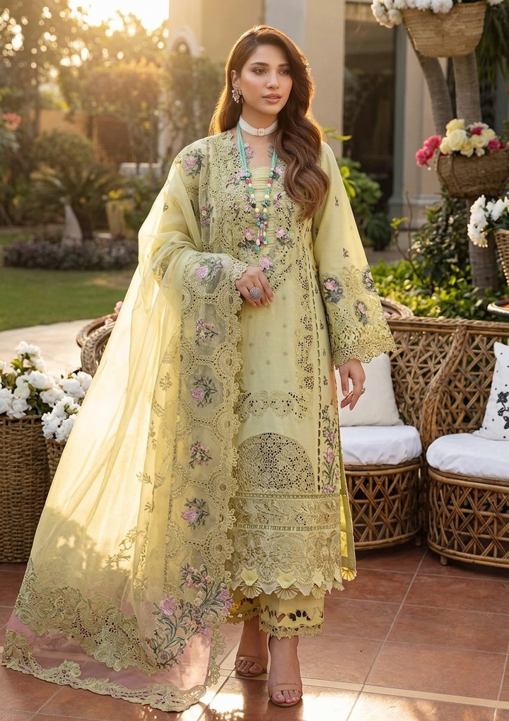 ELAF Luxury Chikankari Embroidered Lawn Suit with Organza Dupatta – Unstitched Replica