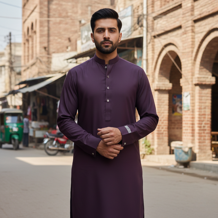 J. Men's Purple Wash & Wear Suit – Stylish & Comfortable