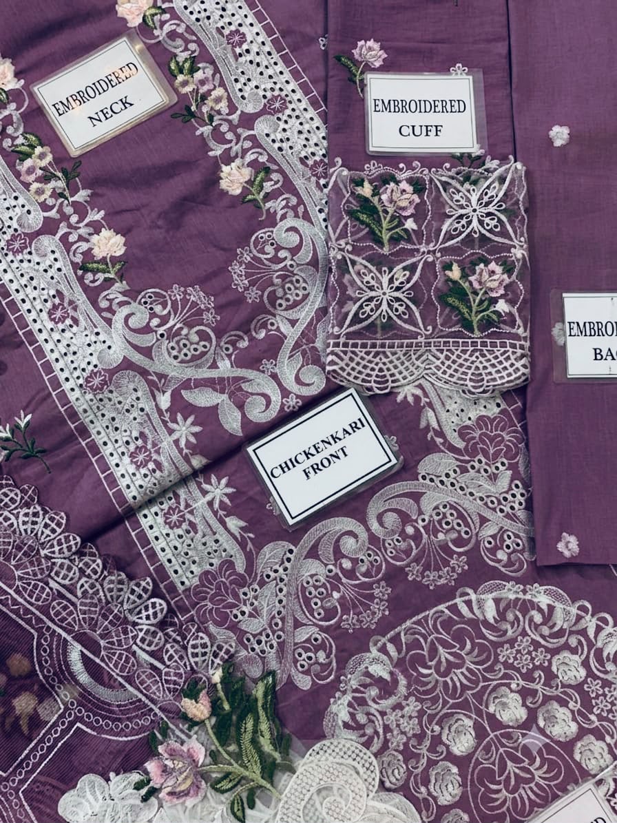 ELAF Luxury Chikankari Embroidered Lawn Suit with Organza Dupatta – Unstitched Replica
