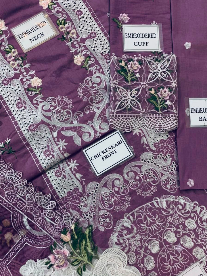 ELAF Luxury Chikankari Embroidered Lawn Suit with Organza Dupatta – Unstitched Replica