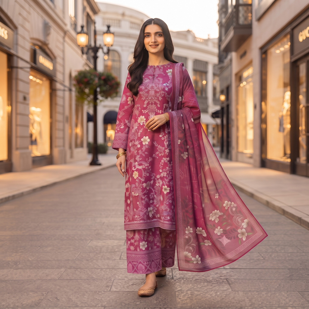 Bin Saeed Printed 3 Piece Unstitched Lawn Suit for Women