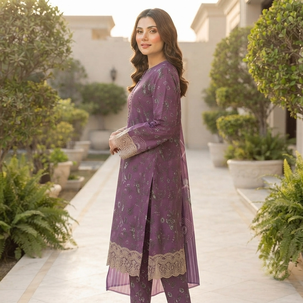 Bin Saeed Printed 3 Piece Unstitched Lawn Suit for Women